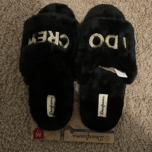 Dearfoams Black "I DO CREW" Slides NWT Medium (7/8) - Picture 7 of 9